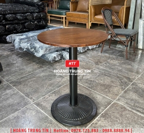 Bàn cafe chân mâm gang mặt gỗ HTT07