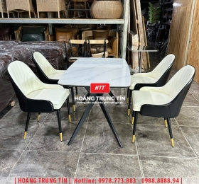 Bộ bàn ăn mặt đá 04 ghế sắt bọc nệm cao cấp