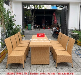 Bàn ghế ăn ngoài trời đan nhựa mây HTT18