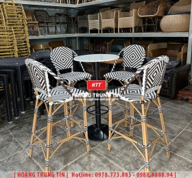 Bàn ghế bar đan nhựa giả mây HTT007