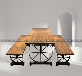 Mẫu bàn ghế kết hợp tinh tế giữa sắt và gỗ me tây