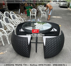 Bàn ghế cafe đan nhựa giả mây HTT003