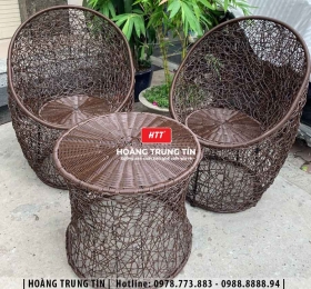 Bàn ghế trứng đan nhựa giả mây HTT09