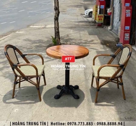 Bàn ghế cafe đan nhựa giả mây HTT-002