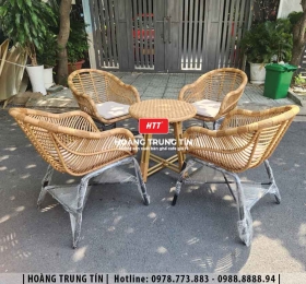 Bàn ghế cafe đan nhựa giả mây HTT-006