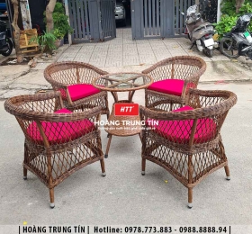 Bàn ghế cafe đan nhựa giả mây ngoài trời HTT38