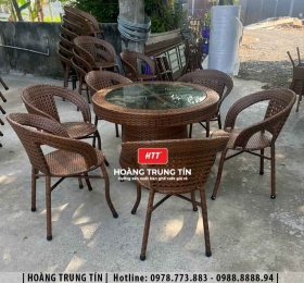 Bàn ghế ăn ngoài trời đan nhựa mây HTT04