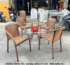 Bàn ghế nhựa giả mây ngoài trời HTT31