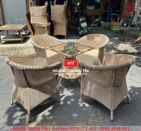 Bàn ghế nhựa giả mây ngoài trời HTT84