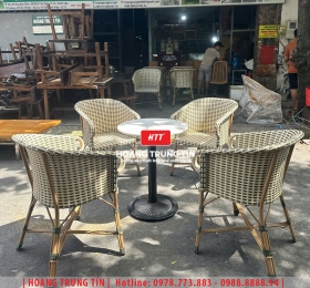 Bàn ghế nhựa giả mây ngoài trời HTT91