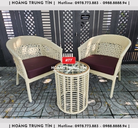 Bàn ghế cafe đan nhựa giả mây HTT019