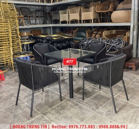 Bàn ghế nhựa giả mây ngoài trời HTT112