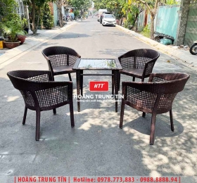 Bàn ghế cafe đan nhựa giả mây HTT-009