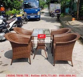 Bàn ghế cafe đan nhựa giả mây HTT-014