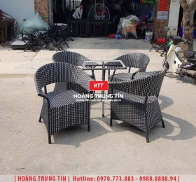 Bàn ghế cafe đan nhựa giả mây HTT-018