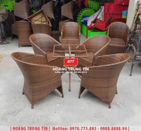 Bàn ghế cafe đan nhựa giả mây HTT-019