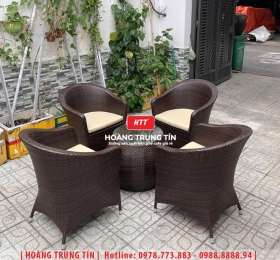 Bàn ghế cafe đan nhựa giả mây HTT-044