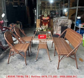 Bàn ghế cafe đan nhựa giả mây HTT-013