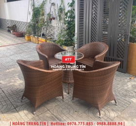 Bàn ghế cafe đan nhựa giả mây HTT-049