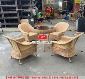 Bàn ghế cafe đan nhựa giả mây HTT-050