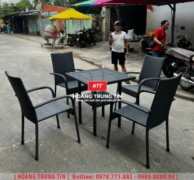 Bàn ghế cafe đan nhựa giả mây HTT-052