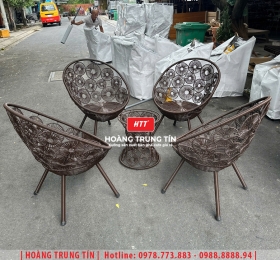 Bàn ghế cafe đan nhựa giả mây HTT-055