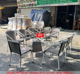 Bàn ghế nhựa giả mây ngoài trời HTT103