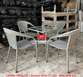 Bàn ghế cafe đan nhựa giả mây HTT-051