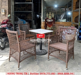 Bàn ghế cafe đan nhựa giả mây HTT-053