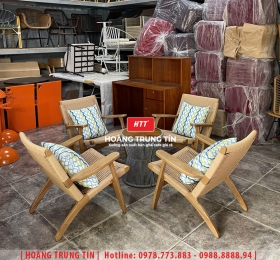 Ghế cafe khung gỗ đan dây cói HTT03
