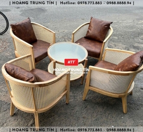 Bàn ghế cafe gỗ nệm HTT002