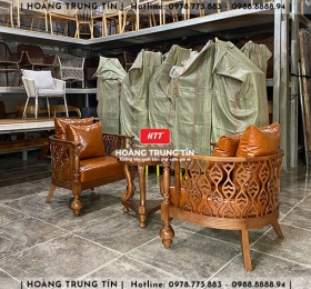 Bàn ghế cafe gỗ nệm HTT004