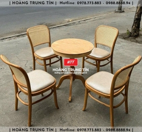 Bàn ghế cafe gỗ nệm HTT009