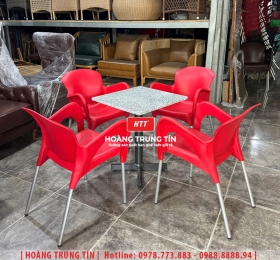 Bàn ghế nhựa đúc chân nhôm HTT06