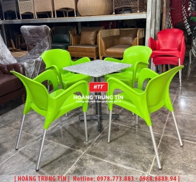 Bàn ghế nhựa đúc chân nhôm HTT07