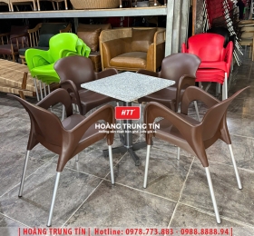 Bàn ghế nhựa đúc chân nhôm HTT08