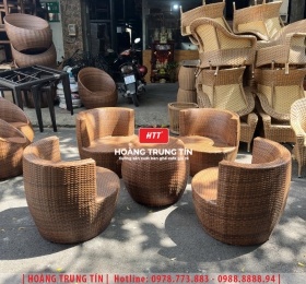 Bàn ghế cafe đan nhựa giả mây HTT-058