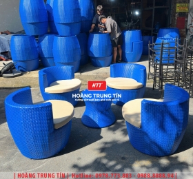 Bàn ghế cafe đan nhựa giả mây HTT-057