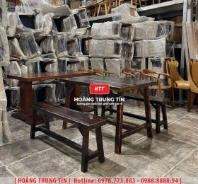 Bàn ghế quán ăn gỗ thông ngoài trời HTT01