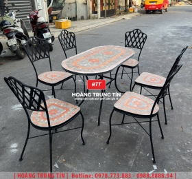 Bàn ghế cafe mosaic sắt gạch ngoài trời HTT-05