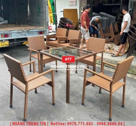 Bàn ghế cafe đan nhựa giả mây HTT-012