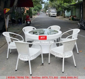 Bàn ghế nhựa giả mây ngoài trời HTT132