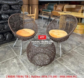 Bàn ghế cafe đan nhựa giả mây HTT-056