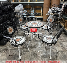 Bàn ghế cafe mosaic sắt gạch ngoài trời HTT-07