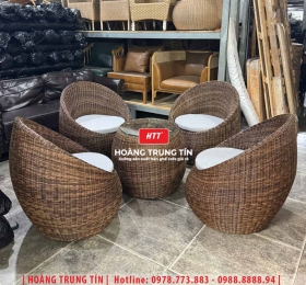 Bàn ghế trứng đan nhựa giả mây HTT25