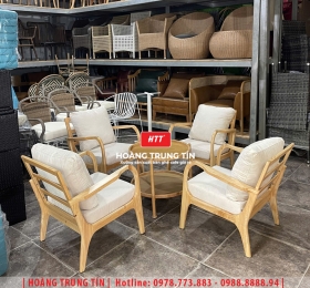 Bàn ghế sofa gỗ nệm cafe HTT22