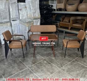 Bàn ghế sofa sắt nệm cafe HTT11