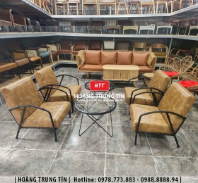 Bàn ghế sofa sắt nệm cafe HTT02