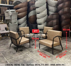 Bàn ghế sofa sắt nệm cafe HTT07