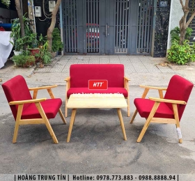 Bàn ghế sofa gỗ nệm cafe HTT01